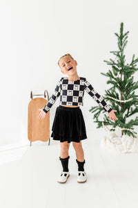 Checkered Bow | CROPPED Bow Back Long Sleeve Top