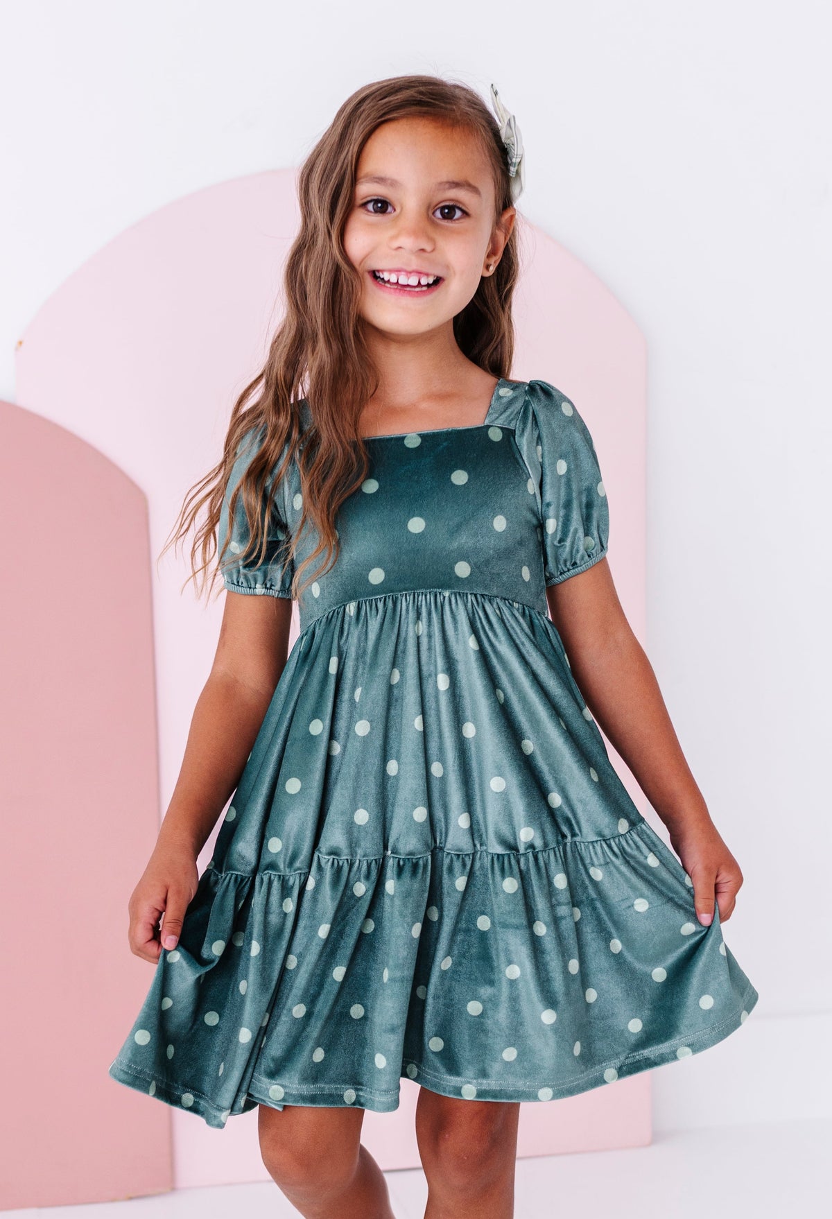 Pine Polka-Dot | Velvet Twirl Dress