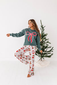 RED BOW (GREEN SHIRT) | Adult *SWEATSHIRT*