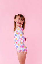 Load image into Gallery viewer, Confetti Check Bows | RASHGUARD ONE-PIECE