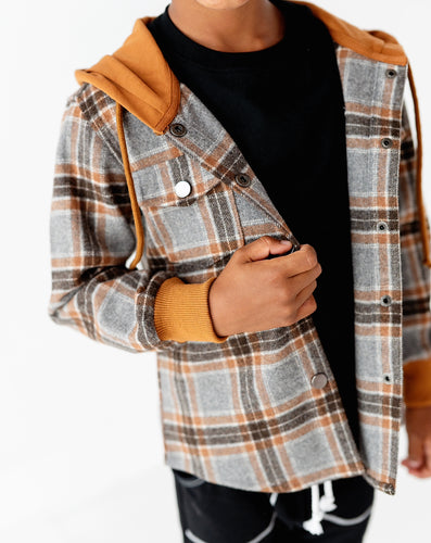 GREY + RUST PLAID | Kids Flannel Shacket (2T + 3TONLY left)