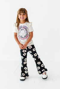 Retro Black + Cream Floral | RIB FLARES (6,7,10 + 12 yrs ONLY left)