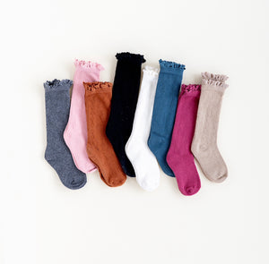 CHARCOAL | Crochet Lace Top Knee-High socks