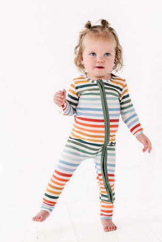 RAINBOW STRIPES | Zip-Up Bamboo Romper