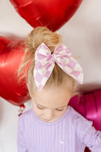 Load image into Gallery viewer, Lilac Checkered Fabric Bow on Clip