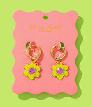 Load image into Gallery viewer, Green Flower Huggie Earrings (14K Gold Plated)