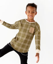 Load image into Gallery viewer, OLIVE PLAID | CREW NECK (9/12, 18/24 + 5T ONLY left)