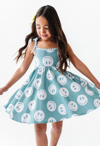 TEAL SMILEY | Strappy Twirl Dress