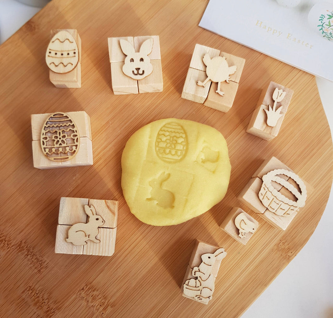 Easter 9-piece Wooden Play-Dough Stamps